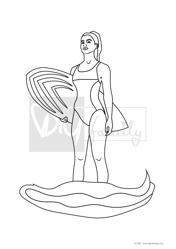 Surfen – Einzelausmalvorlage