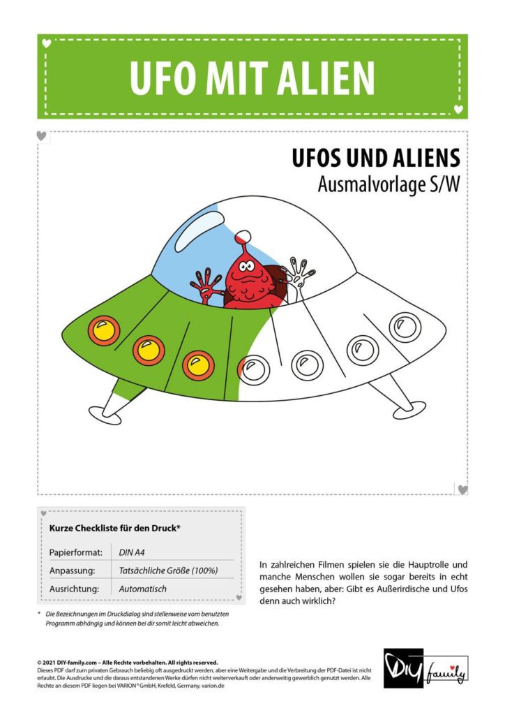 Ufo mit Alien – Einzelausmalvorlage