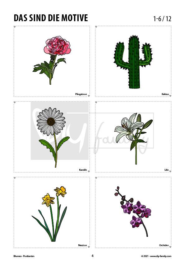 Blumen – Postkarten zum Ausschneiden