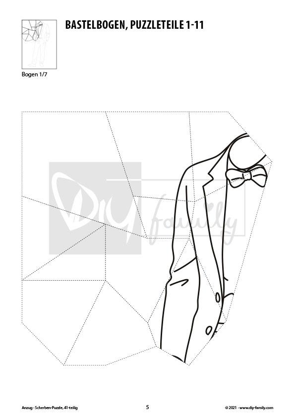 Anzug – Scherben-Puzzle zum Ausdrucken, Ausschneiden und Ausmalen