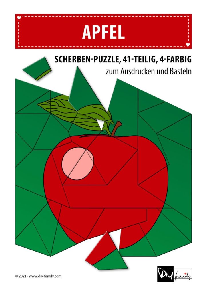 Apfel – Scherben-Puzzle zum Ausdrucken und Ausschneiden