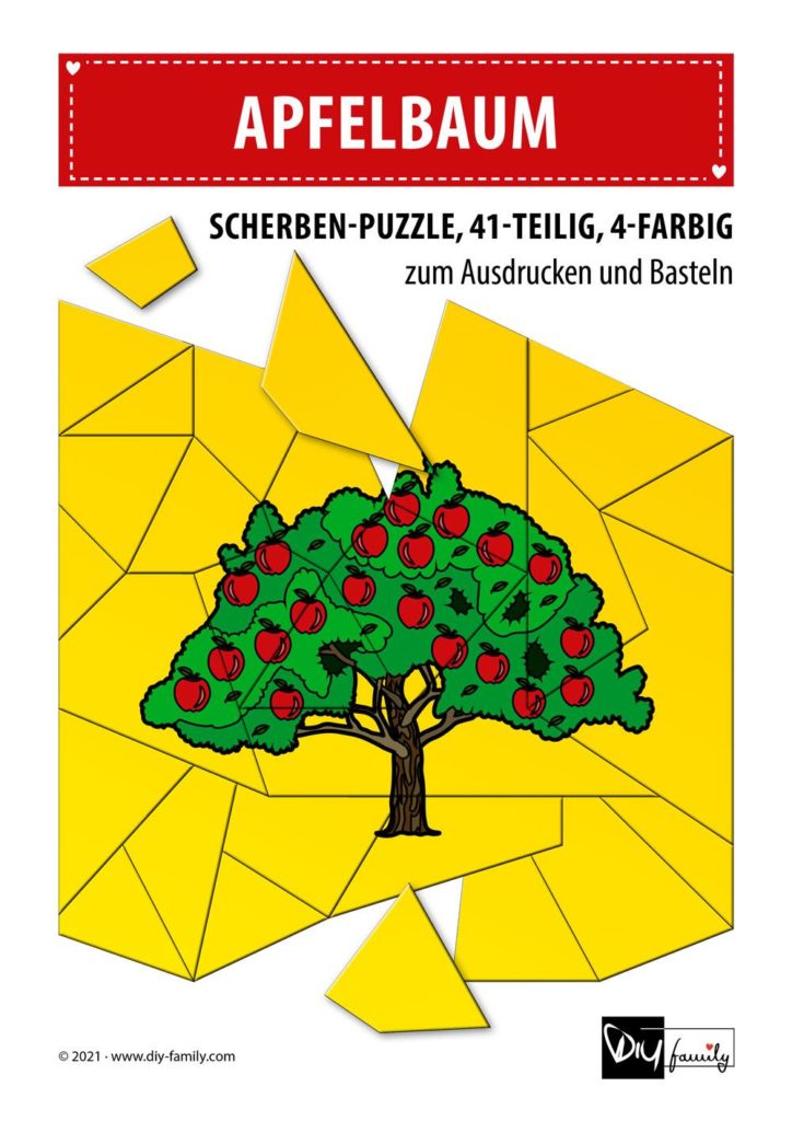 Apfelbaum – Scherben-Puzzle zum Ausdrucken und Ausschneiden