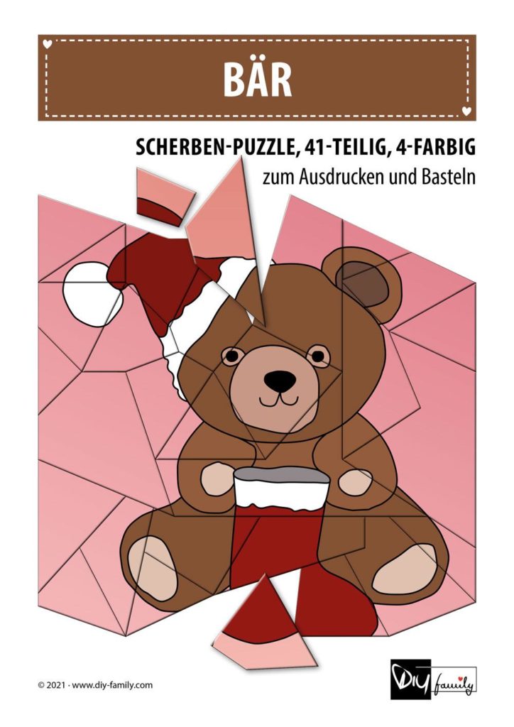 Bär – Scherben-Puzzle zum Ausdrucken und Ausschneiden