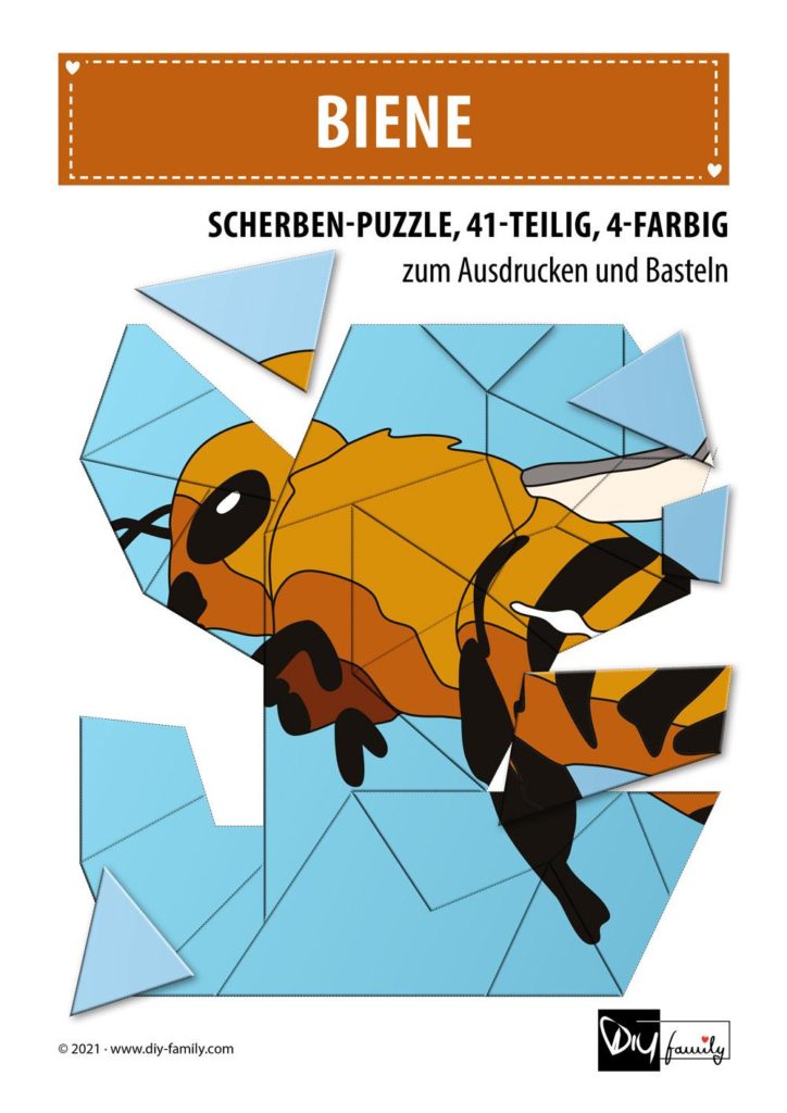 Biene – Scherben-Puzzle zum Ausdrucken und Ausschneiden