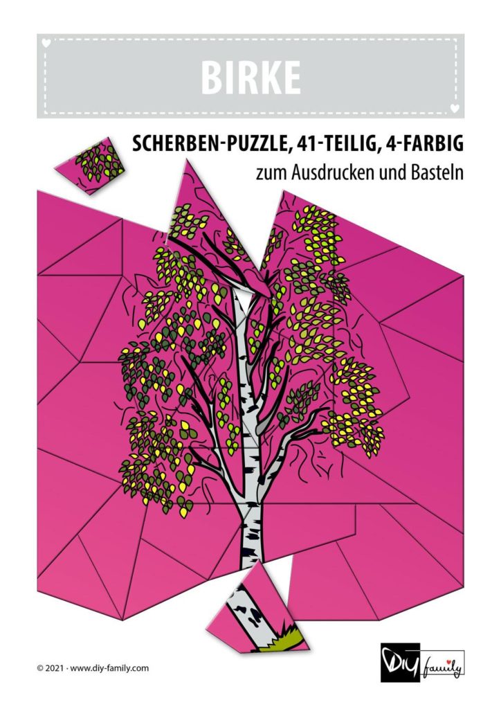 Birke – Scherben-Puzzle zum Ausdrucken und Ausschneiden