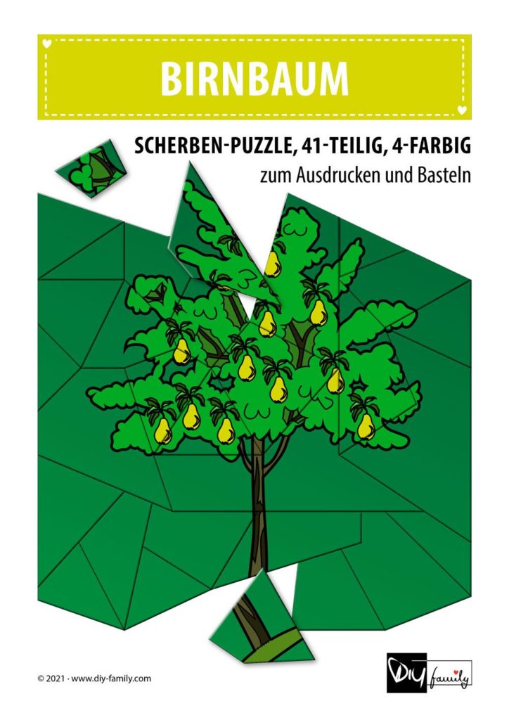 Birnbaum – Scherben-Puzzle zum Ausdrucken und Ausschneiden