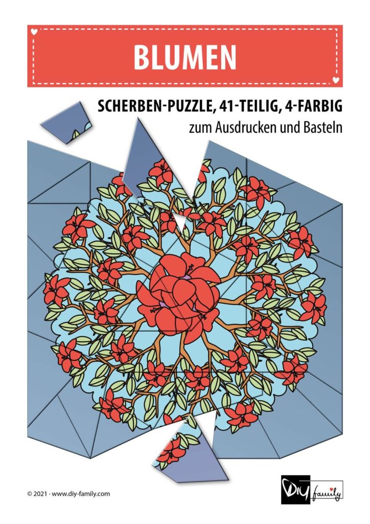 Blumen – Scherben-Puzzle zum Ausdrucken und Ausschneiden