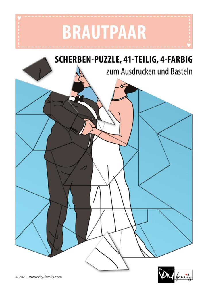 Brautpaar – Scherben-Puzzle zum Ausdrucken und Ausschneiden