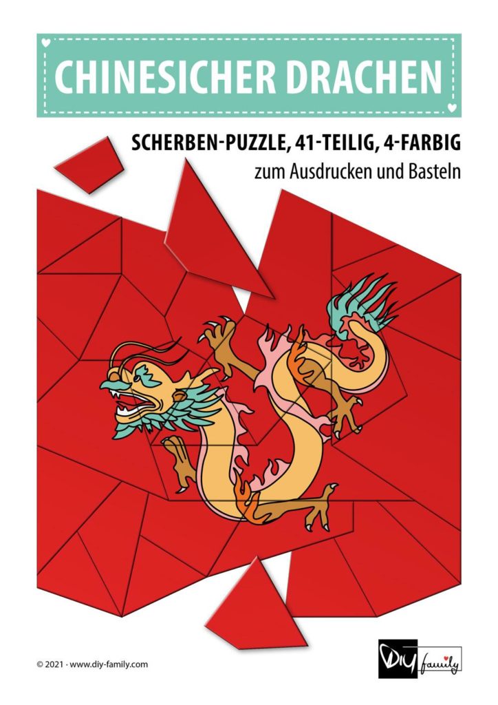 Chinesischer Drachen – Scherben-Puzzle zum Ausdrucken und Ausschneiden