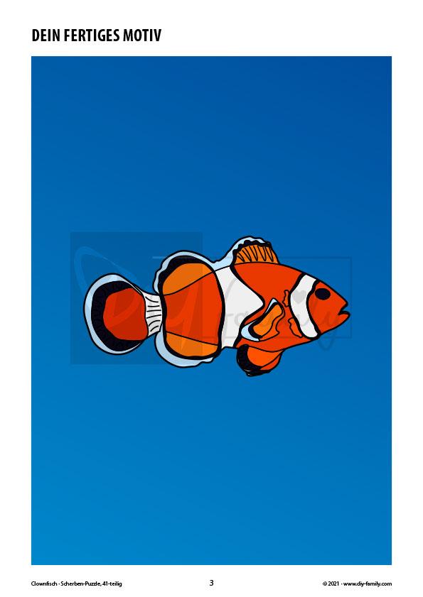 Clownfisch – Scherben-Puzzle zum Ausdrucken, Ausschneiden und Ausmalen