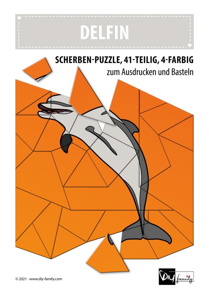 Delfin – Scherben-Puzzle zum Ausdrucken und Ausschneiden