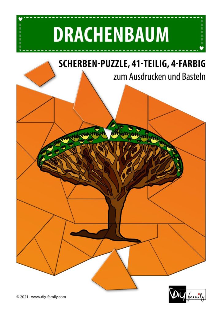 Drachenbaum – Scherben-Puzzle zum Ausdrucken und Ausschneiden