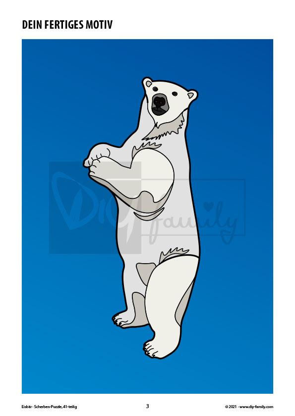Eisbär – Scherben-Puzzle zum Ausdrucken, Ausschneiden und Ausmalen