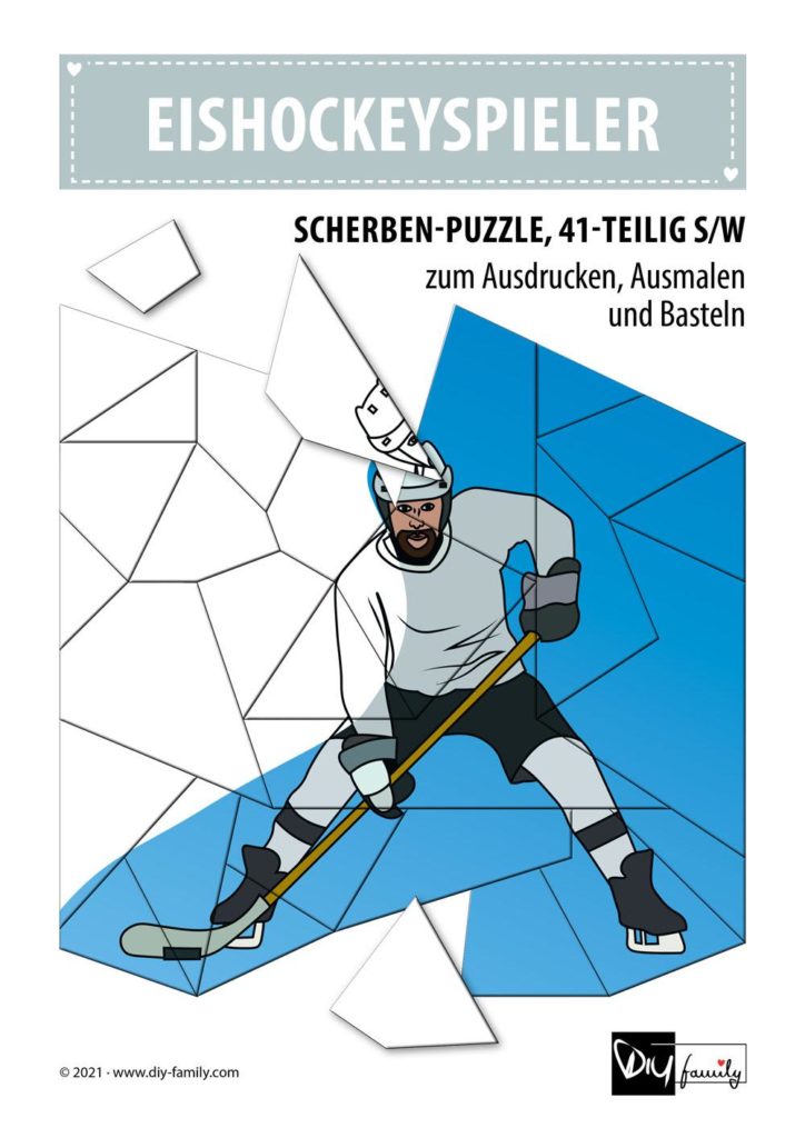 Eishockeyspieler – Scherben-Puzzle zum Ausdrucken, Ausschneiden und Ausmalen