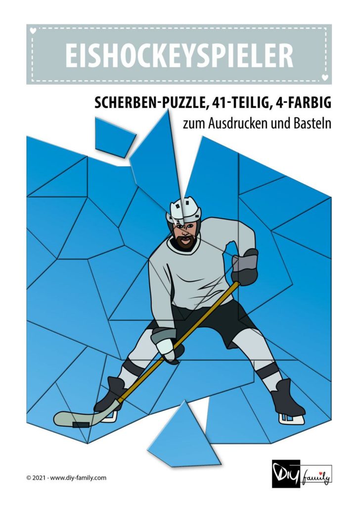 Eishockeyspieler – Scherben-Puzzle zum Ausdrucken und Ausschneiden