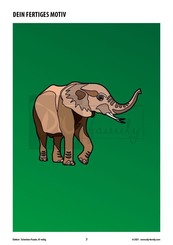 Elefant – Scherben-Puzzle zum Ausdrucken, Ausschneiden und Ausmalen