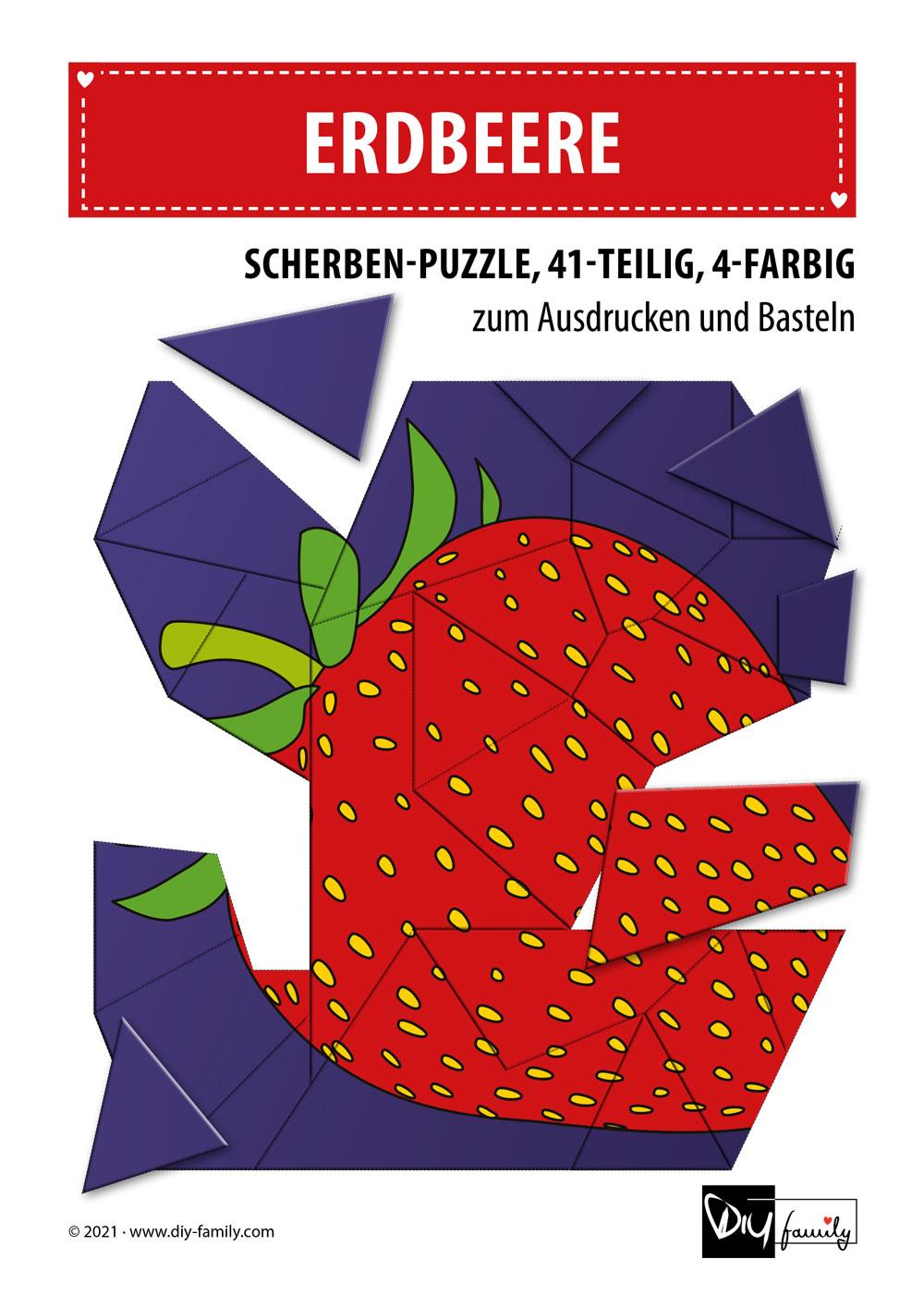 Erdbeere – Scherben-Puzzle zum Ausdrucken und Ausschneiden - DIY-Family