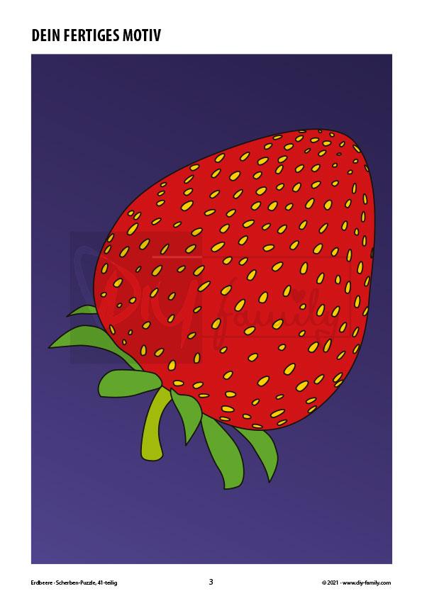 Erdbeere – Scherben-Puzzle zum Ausdrucken, Ausschneiden und Ausmalen