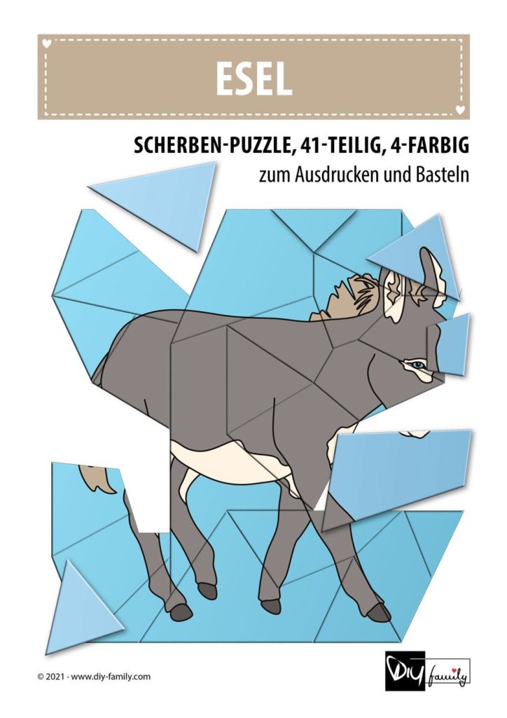 Esel – Scherben-Puzzle zum Ausdrucken und Ausschneiden