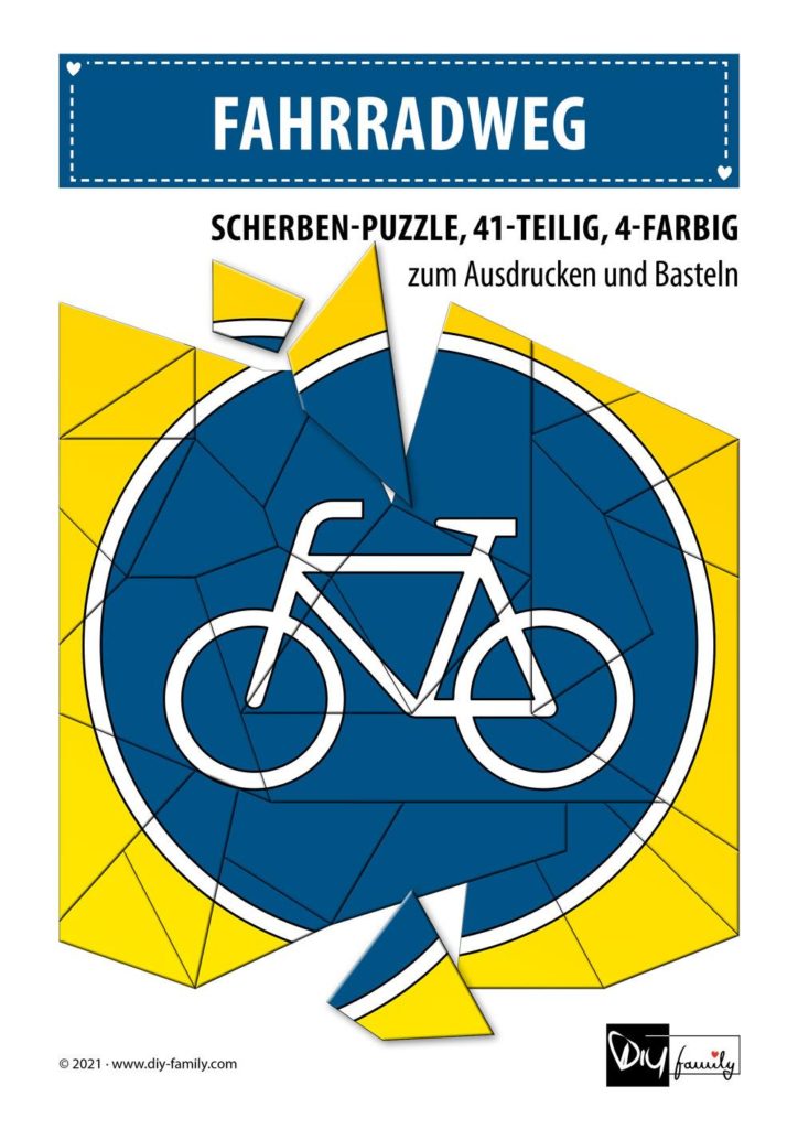 Fahrradweg – Scherben-Puzzle zum Ausdrucken und Ausschneiden