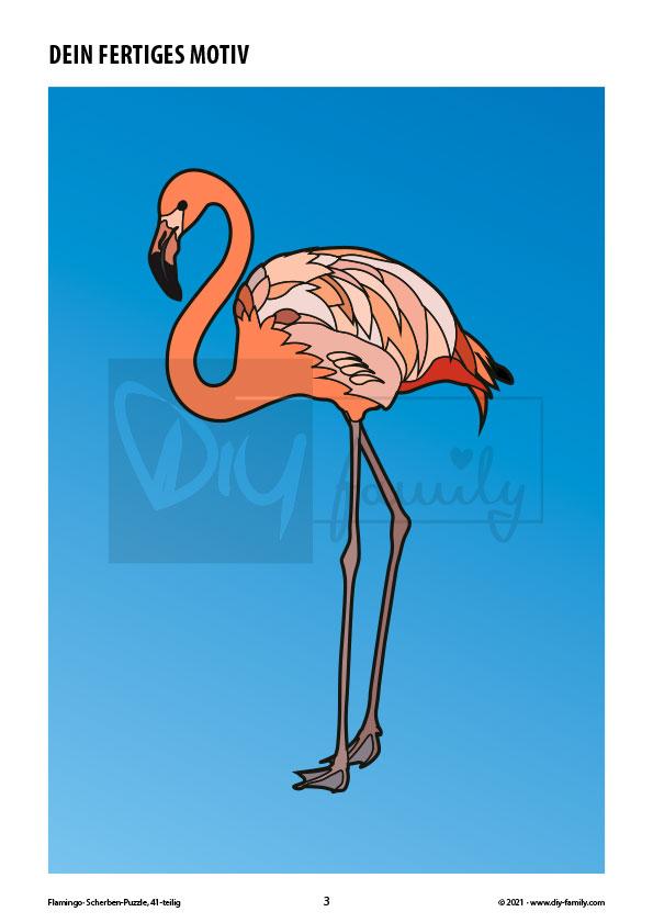 Flamingo – Scherben-Puzzle zum Ausdrucken, Ausschneiden und Ausmalen