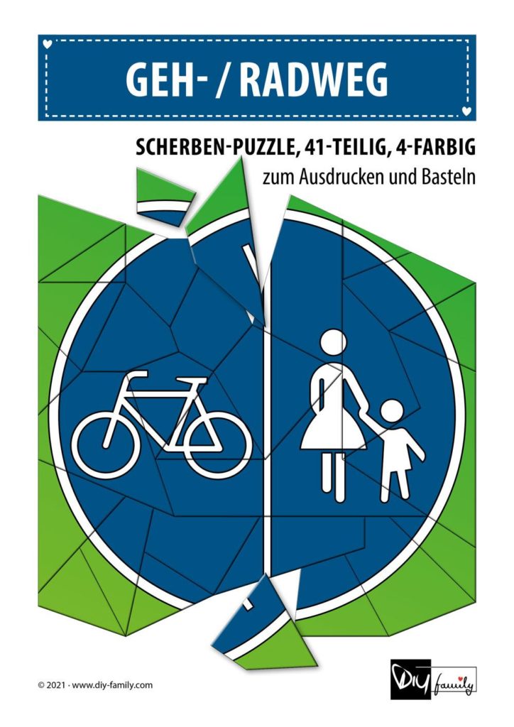Geh- Radweg – Scherben-Puzzle zum Ausdrucken und Ausschneiden
