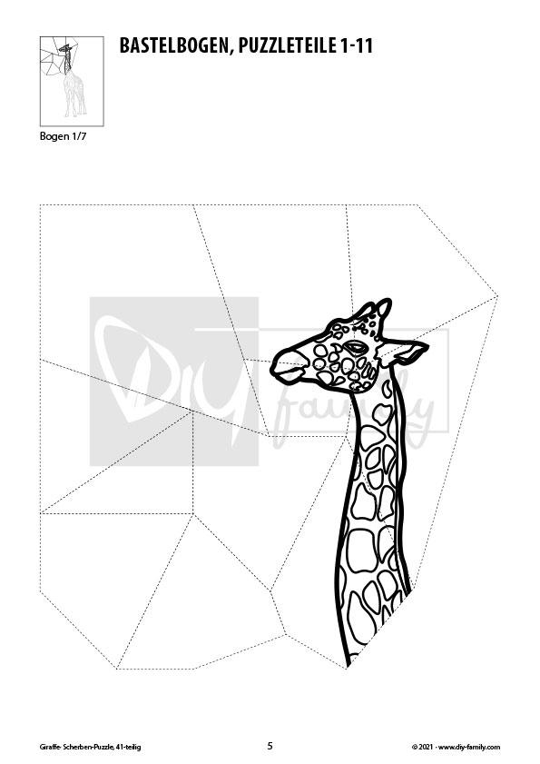 Giraffe – Scherben-Puzzle zum Ausdrucken, Ausschneiden und Ausmalen