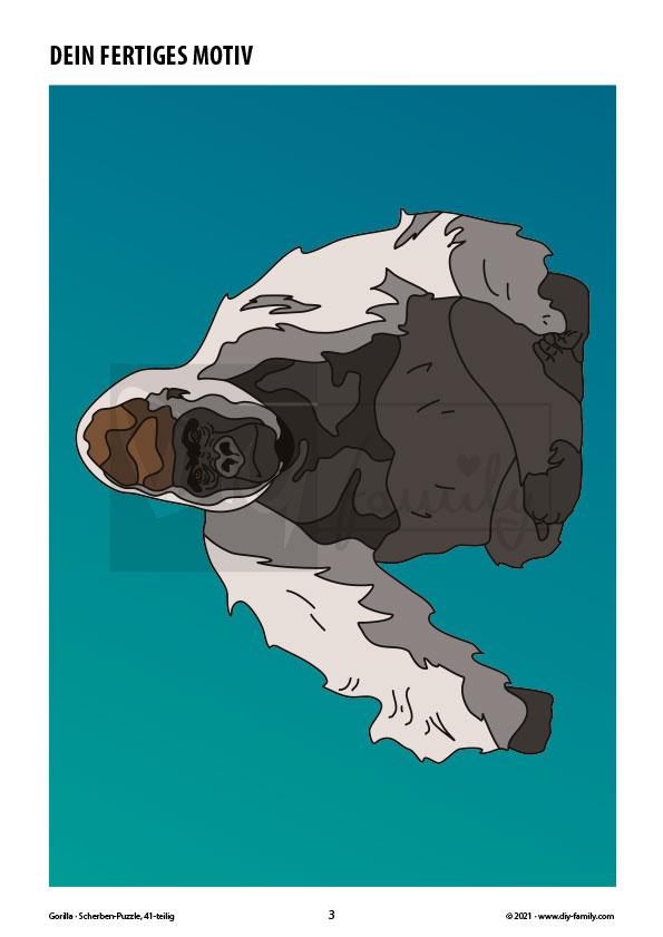 Gorilla – Scherben-Puzzle zum Ausdrucken, Ausschneiden und Ausmalen