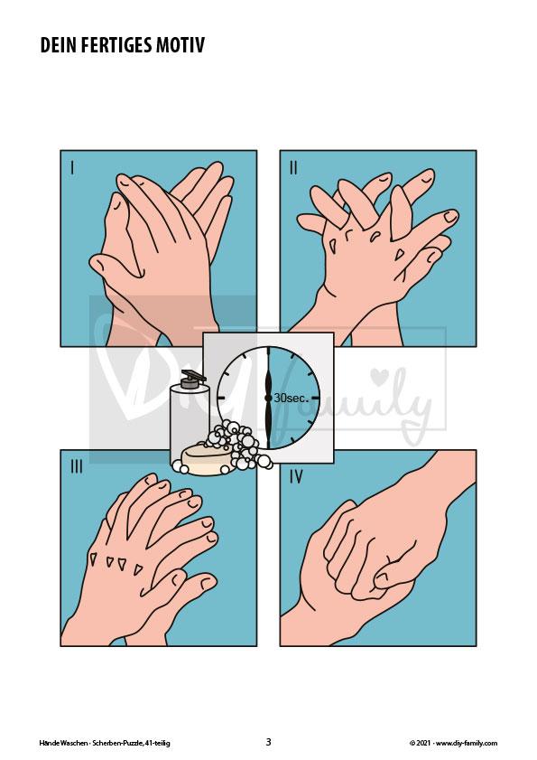Hände waschen – Scherben-Puzzle zum Ausdrucken, Ausschneiden und Ausmalen