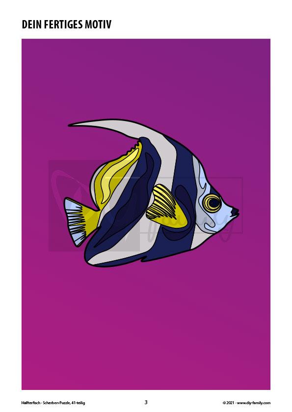 Halfterfisch – Scherben-Puzzle zum Ausdrucken, Ausschneiden und Ausmalen