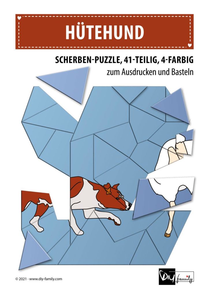 Hütehund – Scherben-Puzzle zum Ausdrucken und Ausschneiden