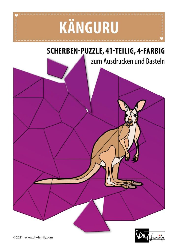 Känguru – Scherben-Puzzle zum Ausdrucken und Ausschneiden