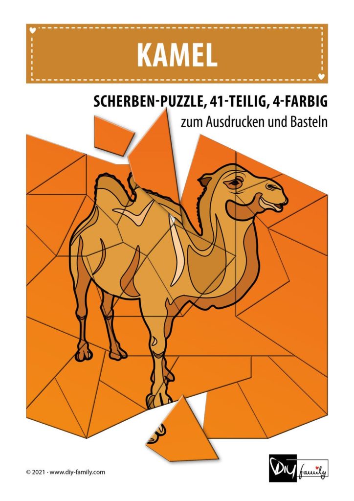 Kamel – Scherben-Puzzle zum Ausdrucken und Ausschneiden