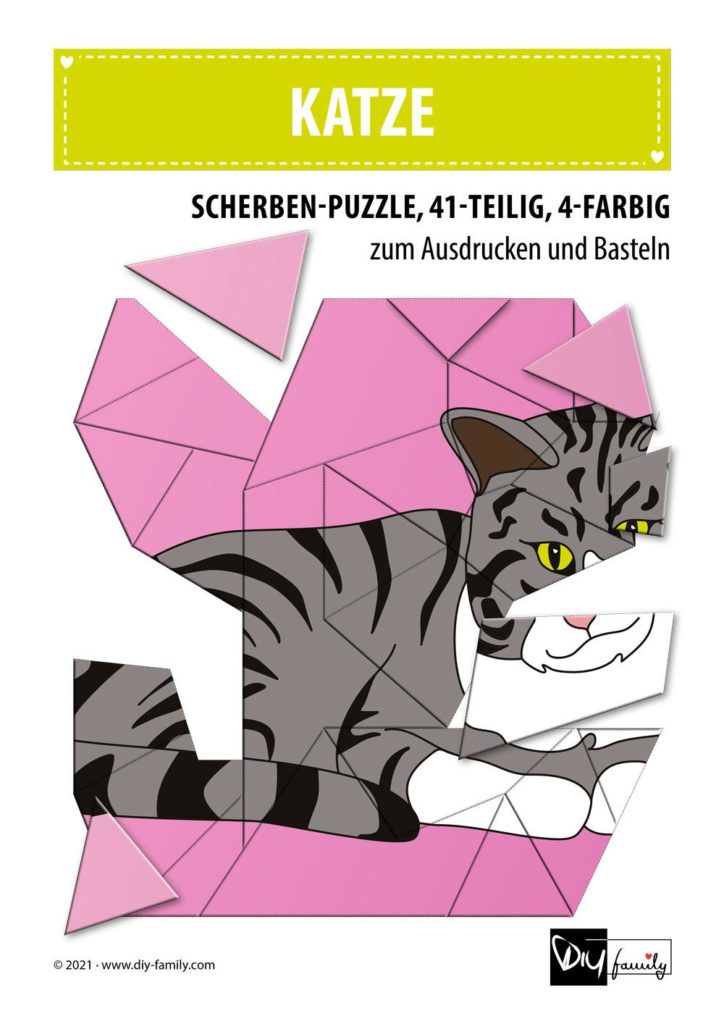 Katze – Scherben-Puzzle zum Ausdrucken und Ausschneiden