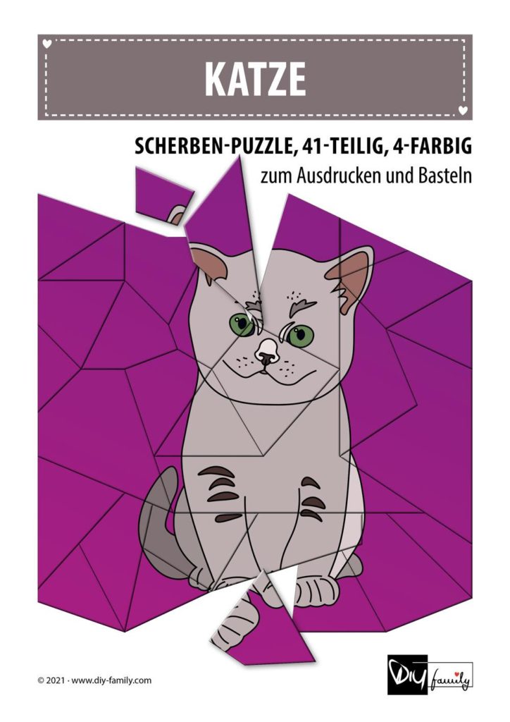 Katze – Scherben-Puzzle zum Ausdrucken und Ausschneiden