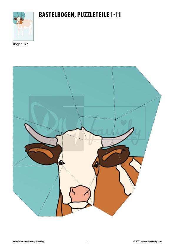 Kuh – Scherben-Puzzle zum Ausdrucken und Ausschneiden