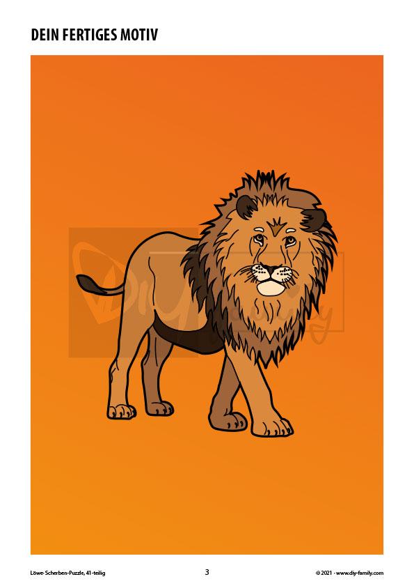 Löwe – Scherben-Puzzle zum Ausdrucken, Ausschneiden und Ausmalen