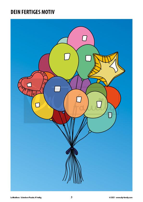 Luftballons – Scherben-Puzzle zum Ausdrucken, Ausschneiden und Ausmalen