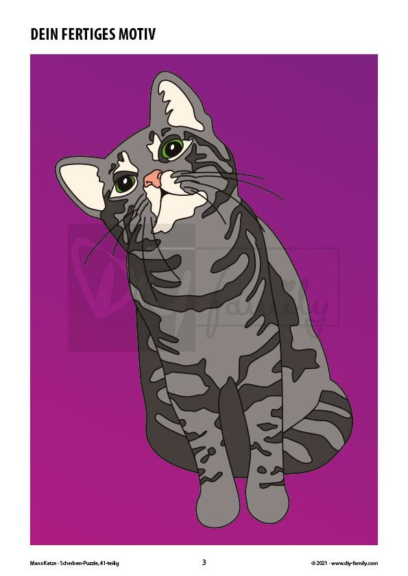 Manx Katze – Scherben-Puzzle zum Ausdrucken, Ausschneiden und Ausmalen