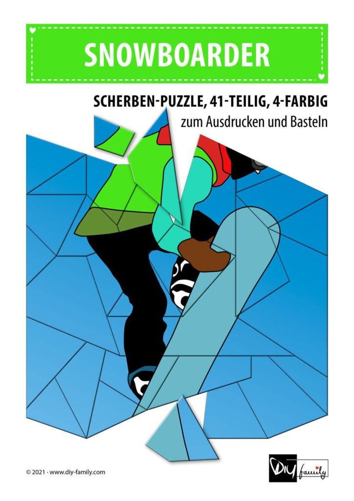Snowboarder – Scherben-Puzzle zum Ausdrucken und Ausschneiden
