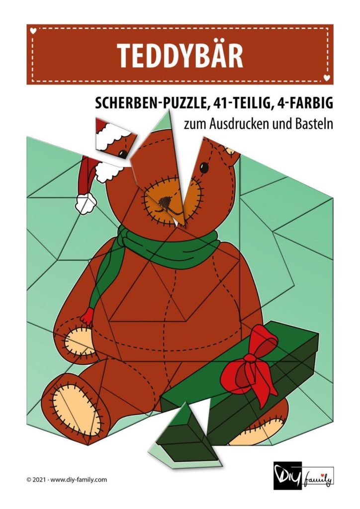 Teddybaer – Scherben-Puzzle zum Ausdrucken und Ausschneiden