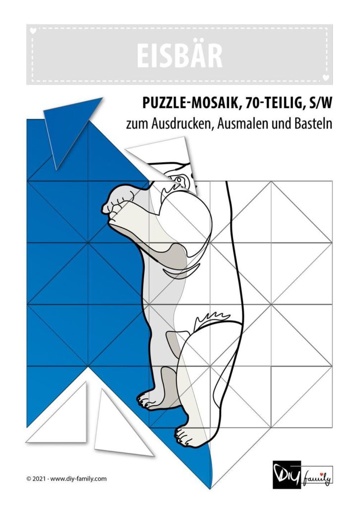 Eisbär – Mosaikpuzzle zum Ausschneiden und Ausmalen