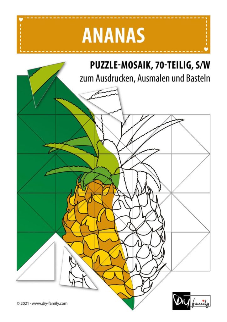 Ananas – Mosaikpuzzle zum Ausschneiden und Ausmalen