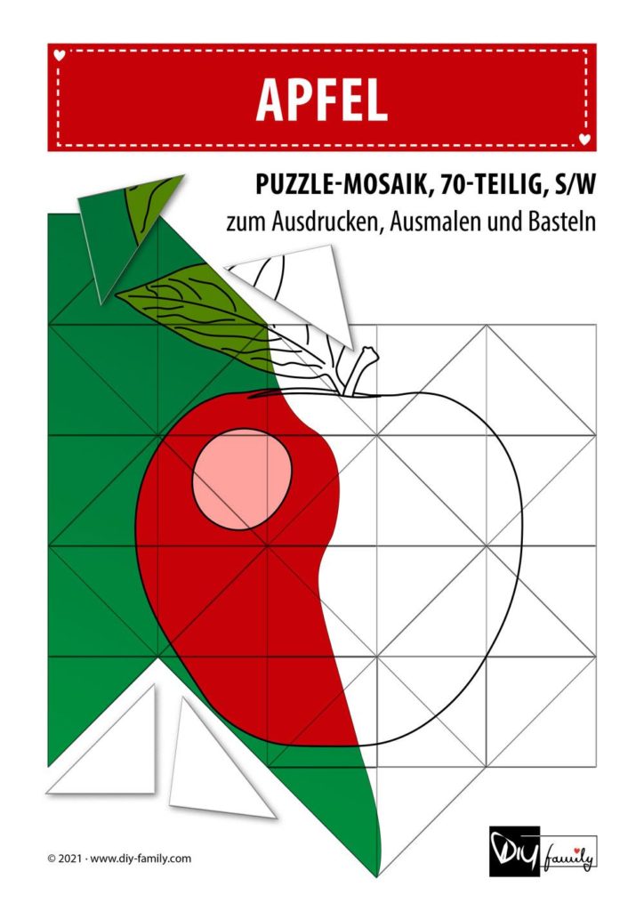 Apfel – Mosaikpuzzle zum Ausschneiden und Ausmalen