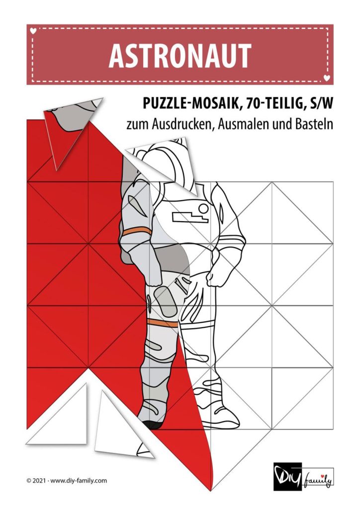 Astronaut – Mosaikpuzzle zum Ausschneiden und Ausmalen