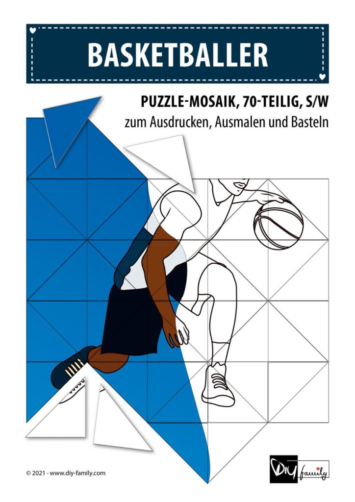 Basketballer – Mosaikpuzzle zum Ausschneiden und Ausmalen