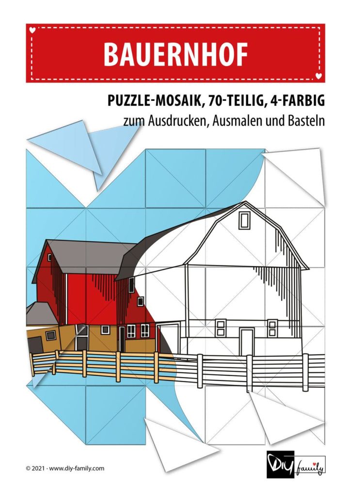 Bauernhof – Mosaikpuzzle zum Ausschneiden und Ausmalen