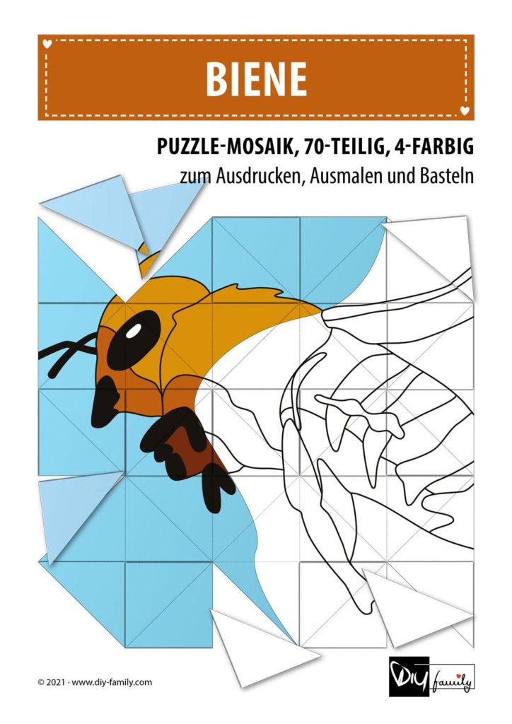 Biene – Mosaikpuzzle zum Ausschneiden und Ausmalen