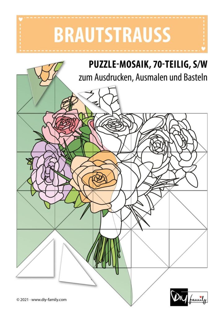 Brautstrauss – Mosaikpuzzle zum Ausschneiden und Ausmalen