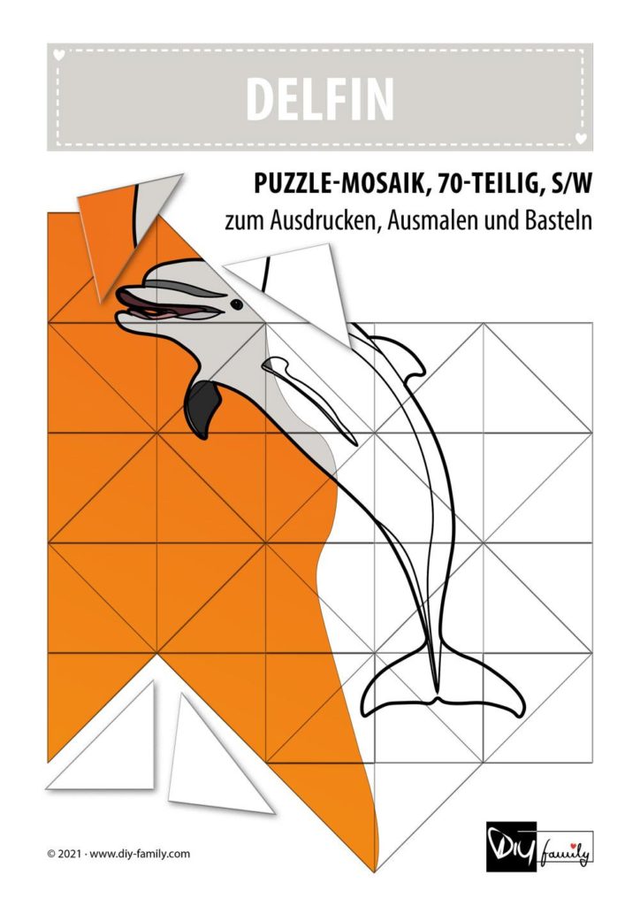 Delfin – Mosaikpuzzle zum Ausschneiden und Ausmalen
